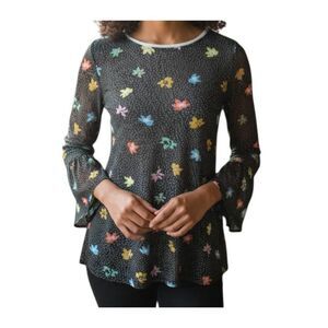CABLE & GAUGE SHEER BLACK FLORAL BLOUSE SZ.S  EUC.